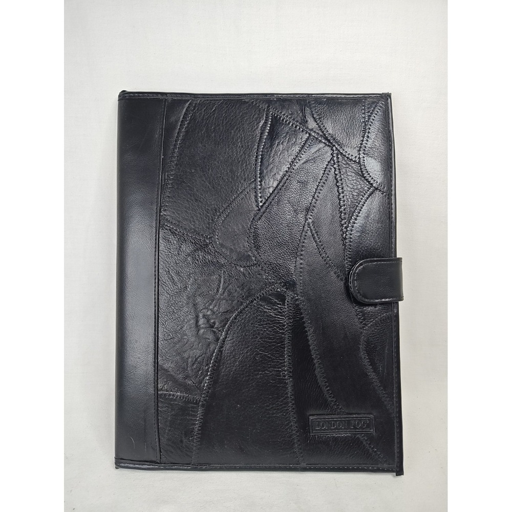 Vintage London Fog Black Leather Patchwork Portfolio Padfolio Organizer Case